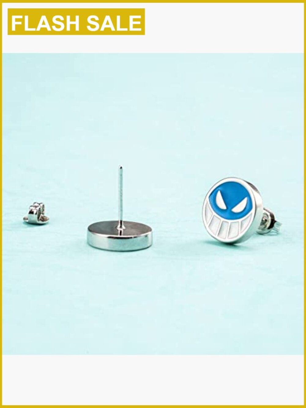 Happy Sad Face Smiley Stud Earrings Silver Tone Cute Unisex - Picture 2 of 3